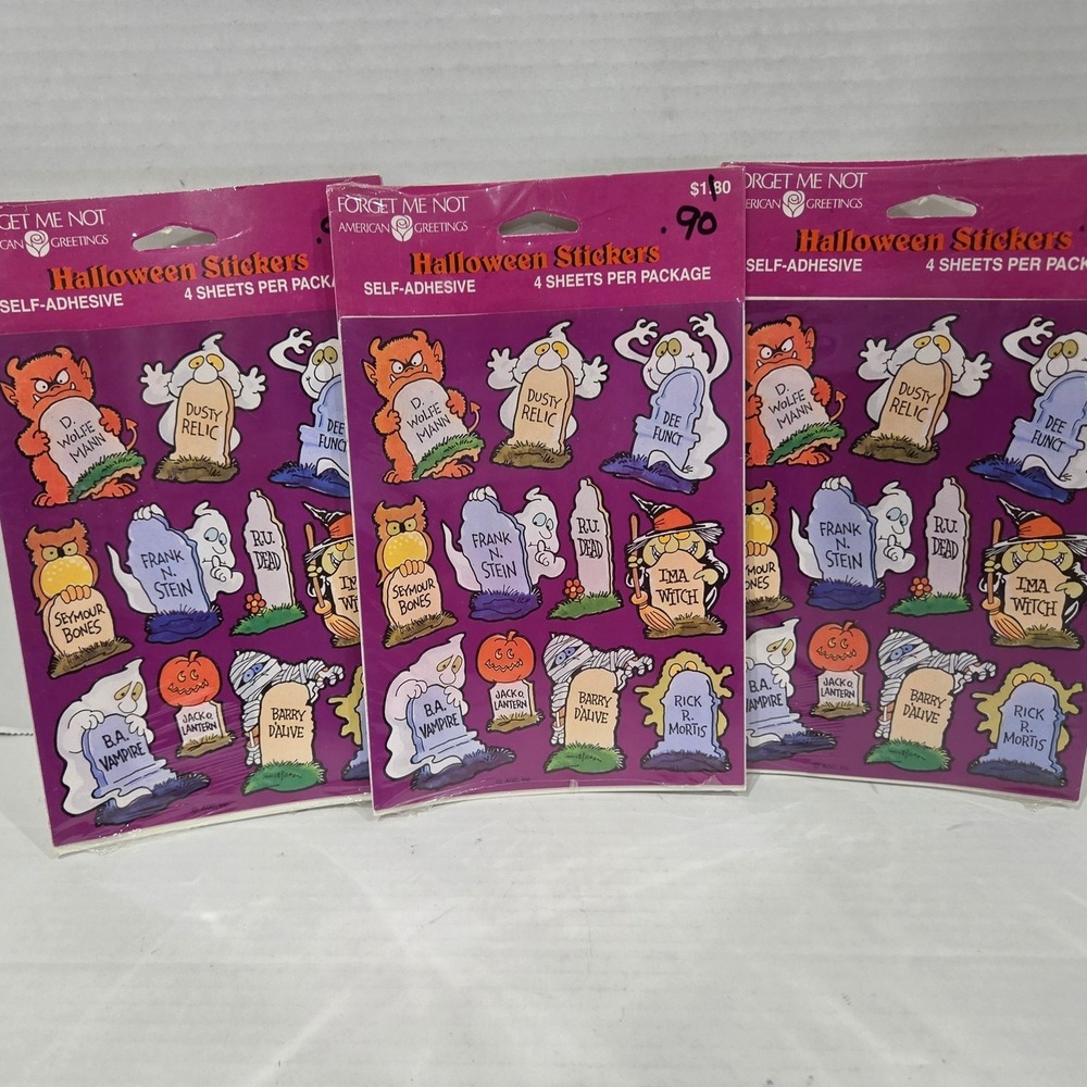Vintage American Greetings Halloween Stickers Puns Monsters 3 Packs 12 Sheets